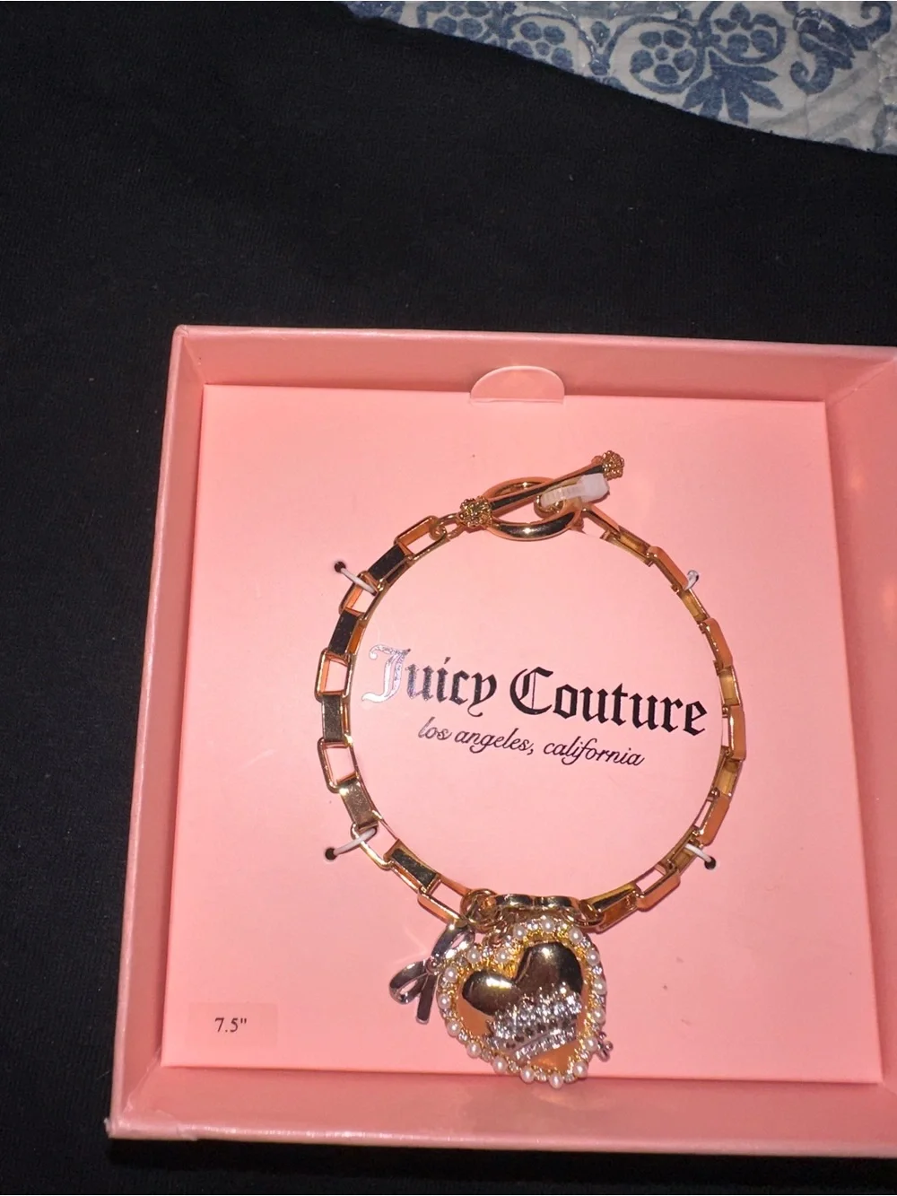 Juicy Couture Gold Heart Charm Bracelet with Crystal Accents
